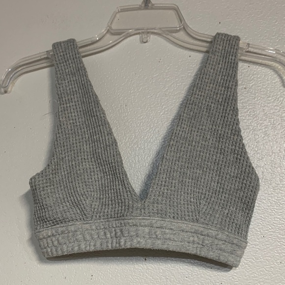 AERIE GRAY WAFFLE V NECK BRALETTE BRA XS - Picture 2 of 4